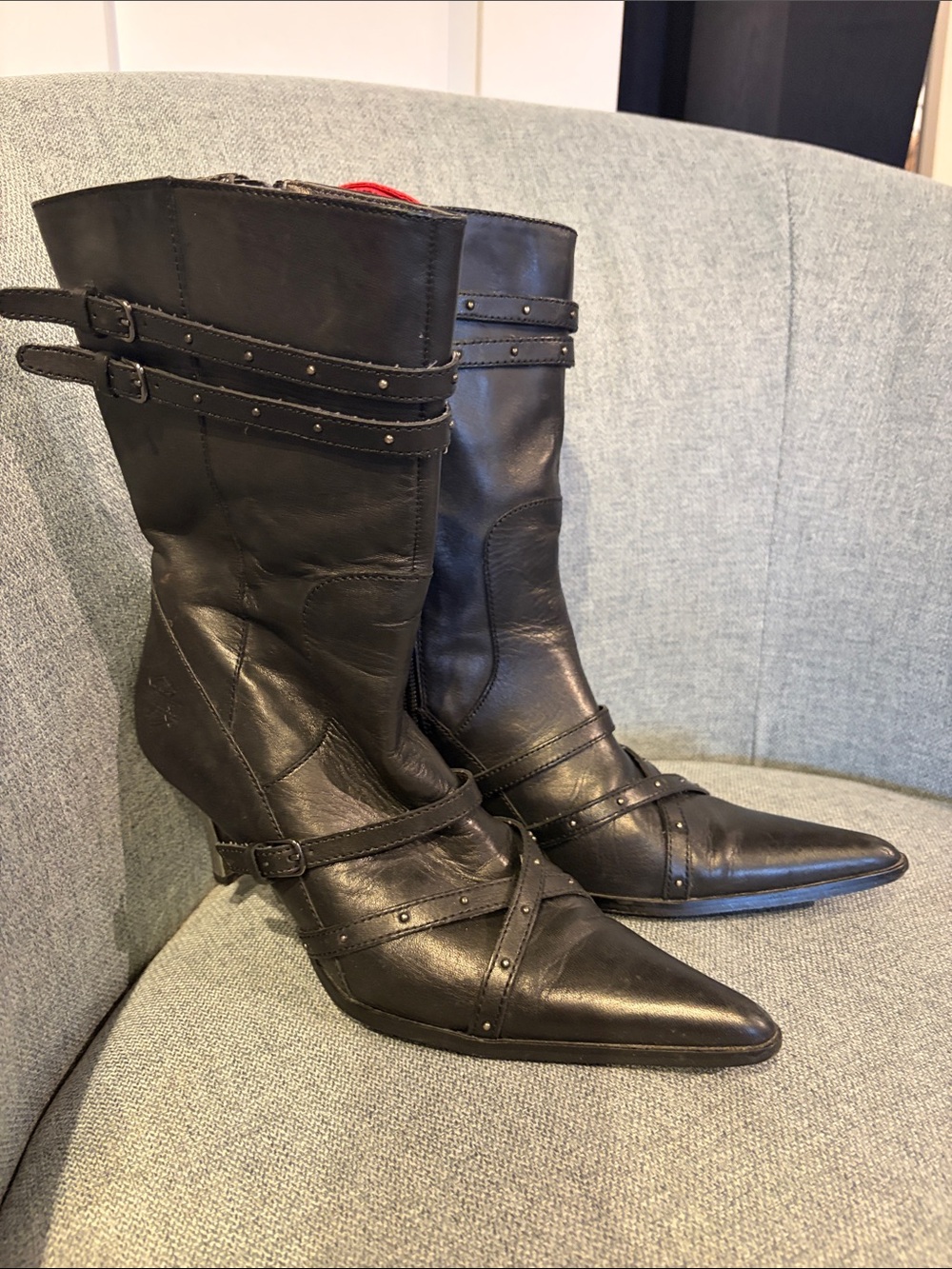 Harley-Davidson Black Pointed Leather Mid-Calf Boots